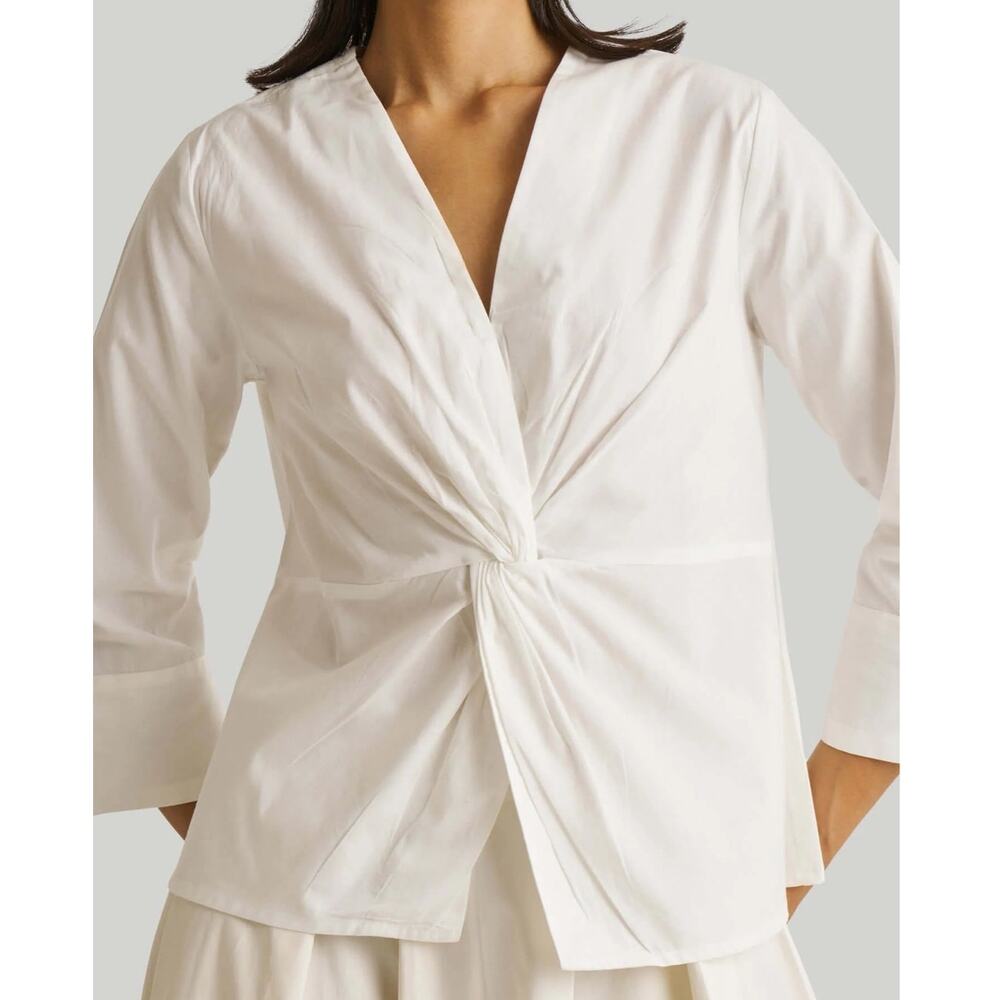 Reistor Women’s Large Front Twist Top 100% Organic Cotton Poplin V Neck